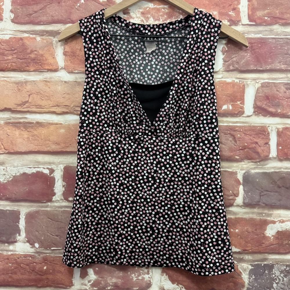 JKLA California Top Women's S Black Multicolor Polkadot Camisole Tank Shirt